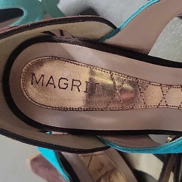 Magrit Spain Leather & Suede Ankle Strap Platform Heels Teal Blue & Brown 37.5 7 - Picture 14 of 16